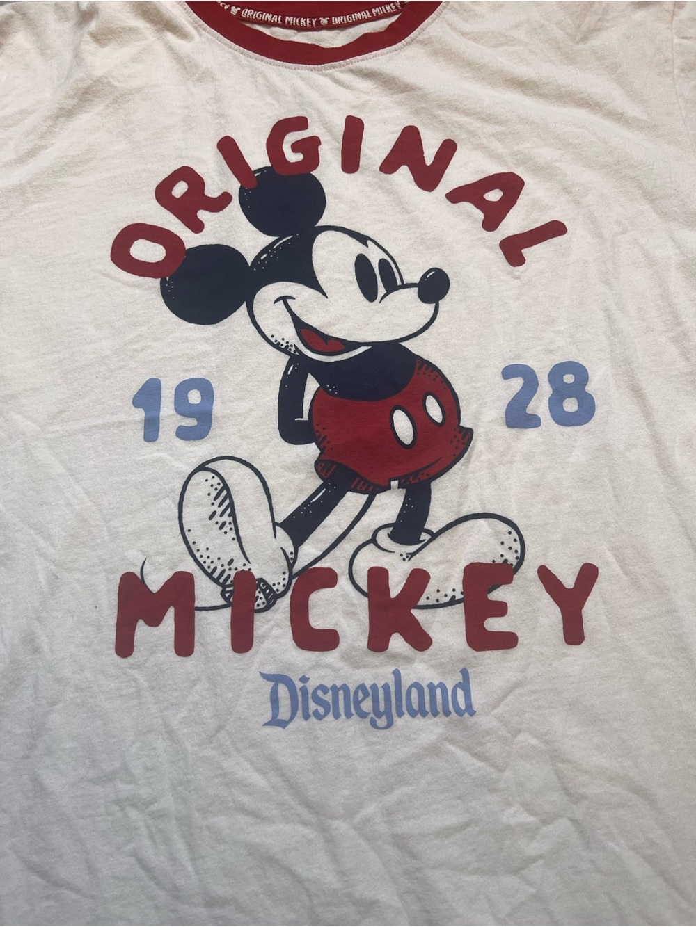 Disney Mickey Mouse Cream Classic Original Mickey 1928 Ringer Graphic Tee Sz XL